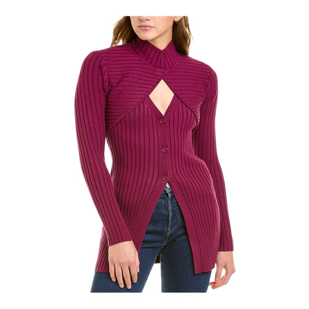 Ronny Kobo top Garner 2 piece ribbed knit burgundy Small S